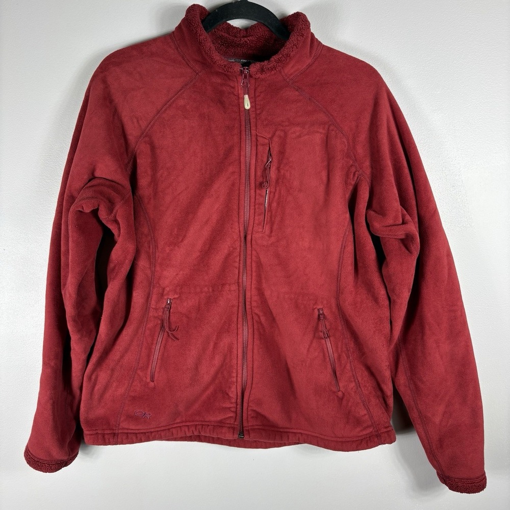 Outdoor Research Women's Large Red High Pile Mock Neck Full Zip Hiking Jacket‎
